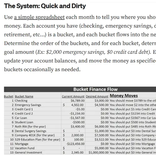 Simplified bucket system for finances