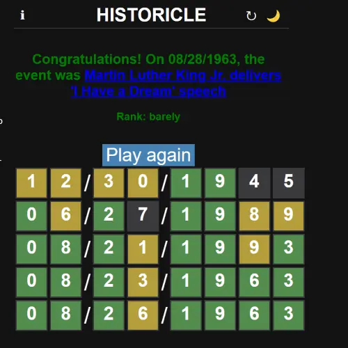 Screenshot of the Historicle game