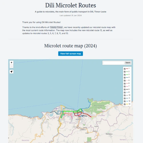 Screenshot of the Dili Microlet Routes webpage