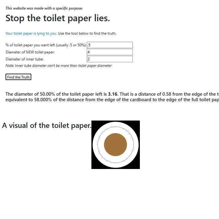 Screenshot of the Toilet Paper Problem calculator